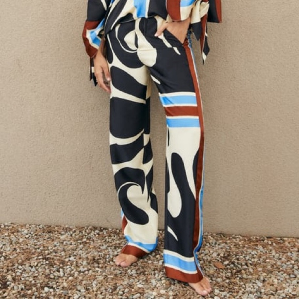 Zara PRINTED WIDE LEG PANTS